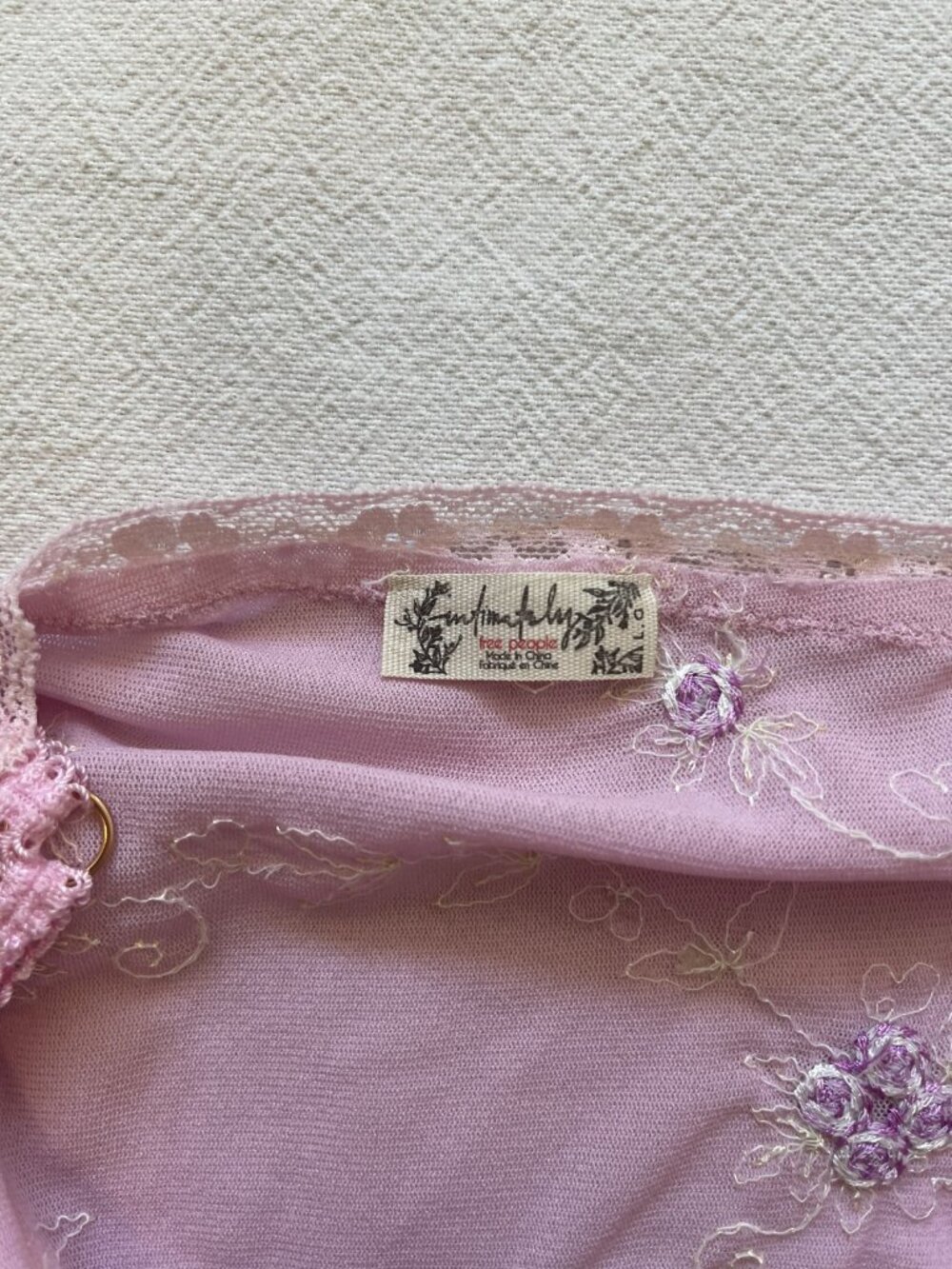 Intimately Free People Pink Embroidered Lace Halter Cami Size L NWOT - Picture 2 of 2